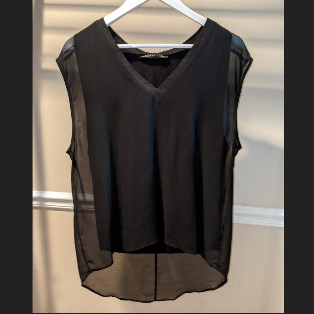 Zara Women Black V Neck Sleeveless Blouse Top L